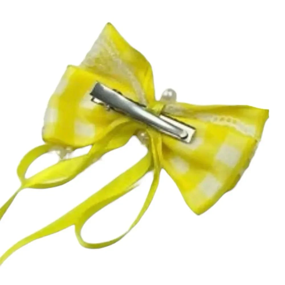 Hair Bow Clip Yellow Hairpin Wih Beads For Girls